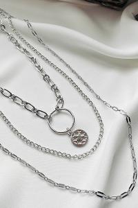 Modalamelif Gümüş 3Lü Kombin Halka Yıldız Detaylı Kolye