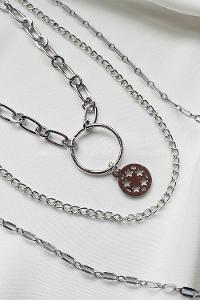 Modalamelif Gümüş 3Lü Kombin Halka Yıldız Detaylı Kolye