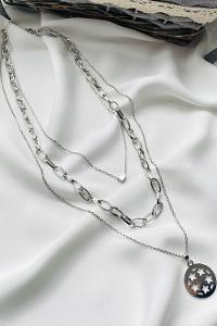 Modalamelif Gümüş 3Lü Kombin Kalp Detay Yıldızlı Kolye