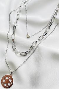 Modalamelif Gümüş 3Lü Kombin Kalp Detay Yıldızlı Kolye