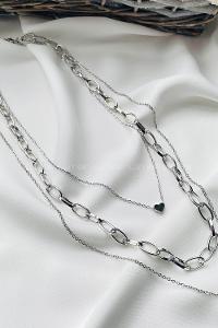 Modalamelif Gümüş 3Lü Kombin Kalp Detay Yıldızlı Kolye