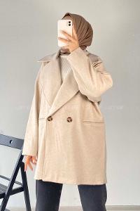 Modalamelif Oversize Kaşe Kaban Taş