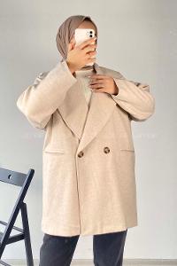 Modalamelif Oversize Kaşe Kaban Taş