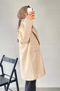 Modalamelif Oversize Kaşe Kaban Taş