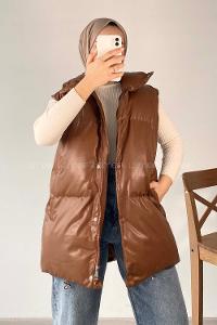 Modalamelif Şişme Deri Yelek Kahverengi