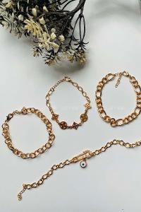 Modalamelif Gold 4lü Kombin Çengel İğne Detay Bileklik Seti