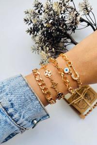 Modalamelif Gold 4lü Kombin Çengel İğne Detay Bileklik Seti