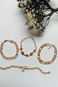 Modalamelif Gold 4lü Kombin Çengel İğne Detay Bileklik Seti