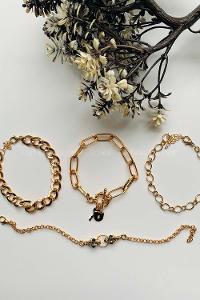 Modalamelif Gold 4lü Kombin Yılan Detay Bileklik Seti