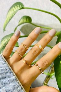 Modalamelif Gold 5 li Yıldız İnci Detay Yüzük Seti