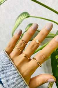 Modalamelif Gold 5 li Yıldız İnci Detay Yüzük Seti