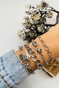 Modalamelif Gümüş 4lü Kombin Yılan Detay Bileklik Seti