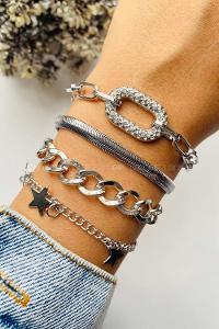 Modalamelif Gümüş 4lü Kombin Yıldız Detay Bileklik Seti