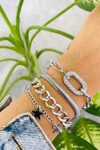 Modalamelif Gümüş 4lü Kombin Yıldız Detay Bileklik Seti