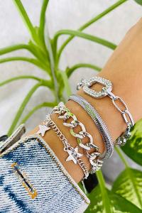 Modalamelif Gümüş 4lü Kombin Yıldız Detay Bileklik Seti