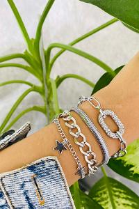 Modalamelif Gümüş 4lü Kombin Yıldız Detay Bileklik Seti