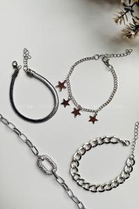 Modalamelif Gümüş 4lü Kombin Yıldız Detay Bileklik Seti
