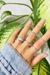 Modalamelif Gümüş 5 li Beyaz Taş Detaylı Yüzük Seti