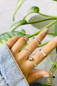 Modalamelif Gümüş 5 li Halka Detay Yüzük Seti