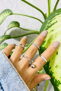 Modalamelif Gümüş 5 li Halka Detay Yüzük Seti