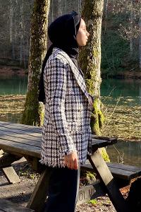 Modalamelif Tüvit Çeket Püskül Detaylı Beyaz-Siyah