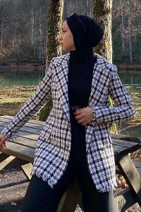 Modalamelif Tüvit Çeket Püskül Detaylı Beyaz-Siyah