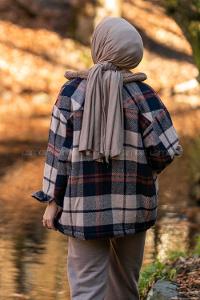 Modalamelif Ekose Desen Yaka Peluş Detaylı Ceket