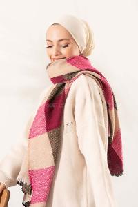 Modalamelif Ekose Kare omuz şal Açık Mor-Taş