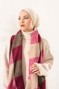 Modalamelif Ekose Kare omuz şal Açık Mor-Taş