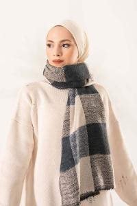 Modalamelif Ekose Kare omuz şal Lacivert-İndigo