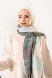 Modalamelif Ekose Kare omuz şal Mint Yeşili-Ekru