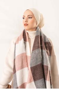 Modalamelif Ekose Kare omuz şal Pudra-Gri