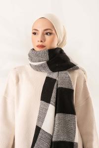 Modalamelif Ekose Kare omuz şal Siyah-Beyaz