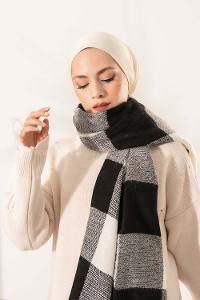 Modalamelif Ekose Kare omuz şal Siyah-Beyaz