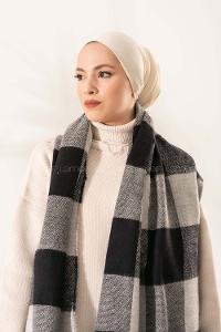Modalamelif Ekose Kare omuz şal Siyah-Gri