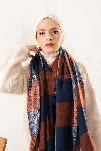 Modalamelif Ekose Kare omuz şal Taba-Lacivert