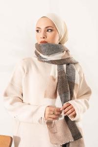 Modalamelif Ekose Kare omuz şal Taş-Soft Kahve