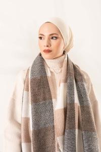 Modalamelif Ekose Kare omuz şal Taş-Soft Kahve