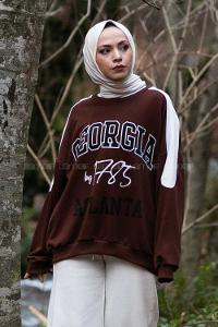 Modalamelif Georgıa Yazı Baskılı Sweat Acıkahve