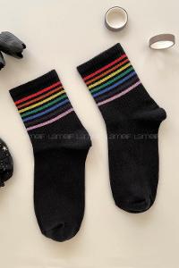 Modalamelif Renkli Çizgiler Siyah Çorap