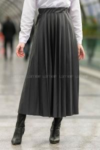 Modalamelif Bel Lastikli Piliseli Laklı Etek Siyah