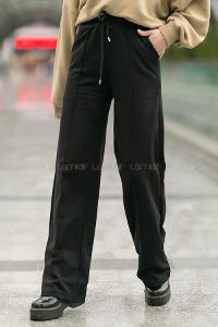 Modalamelif Geniş Kemerli Çımalı Bol Paça Eşofman Altı Siyah