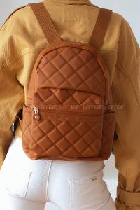 Lamelif Kapitone Desen Sırt Çanta Taba