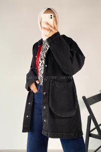 Modalamelif Kapüşonlu Körük Cepli Ceket Siyah