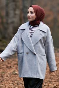 Modalamelif Oversize Kaşe Kaban Gri