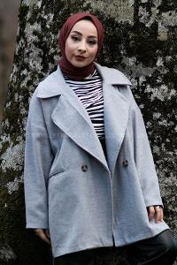Modalamelif Oversize Kaşe Kaban Gri