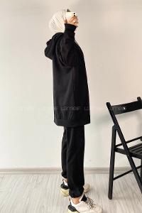 Modalamelif Pis Dikişli Kapüşonlu İkili Takım Siyah