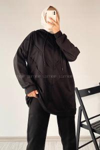 Modalamelif Pis Dikişli Kapüşonlu İkili Takım Siyah