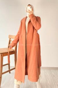 Modalamelif Belden Bağlamalı Kaşe Kaban Somon