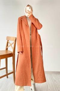 Modalamelif Belden Bağlamalı Kaşe Kaban Somon